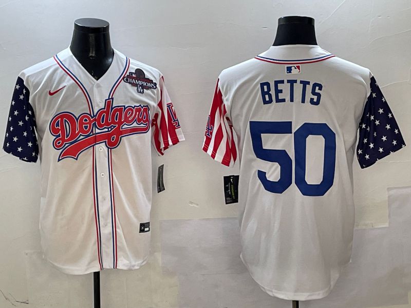 Men Los Angeles Dodgers #50 Betts White a generation of national flags Joint name 2025 Nike MLB Jersey style 9